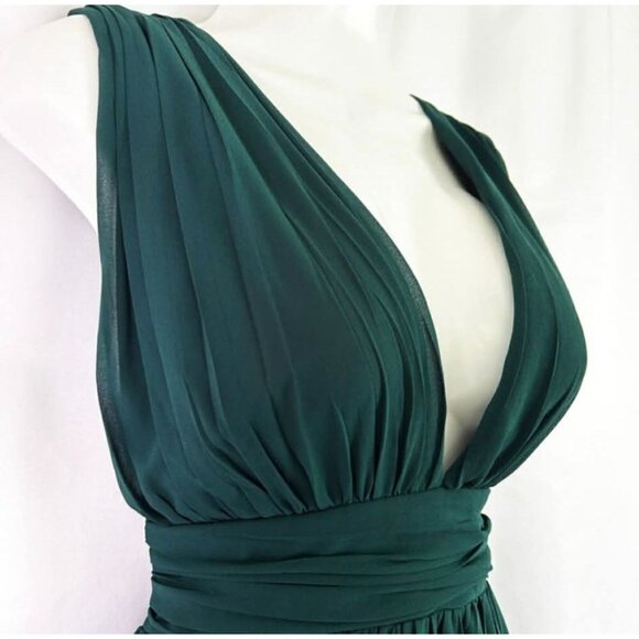 Lulus Emerald Green Maxi Dress With Plunging Neckline & Side Slit Size Large - Picture 12 of 12